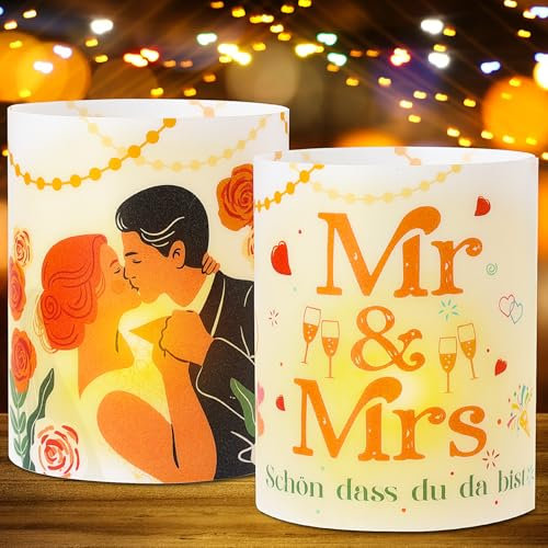 12 Windlicht Tischdeko Hochzeit, Hochzeitstag Deko, Windlicht Tischdeko Hochzeit, Mr & Mrs Deko Hochzeit, Schön DASS Du Da Bist, Geeignet für Teelichter oder Kerzen