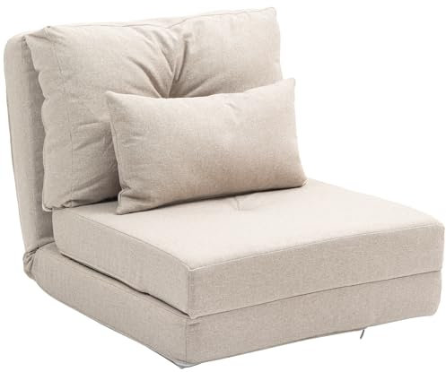 HOMCOM Fauteuil convertible 1 place fauteuil paresseux fauteuil lit chauffeuse 1 place - cojín incluido, respaldo ajustable - sillón de suelo para invitados, salón, capacidad de carga 90 kg, tejido de