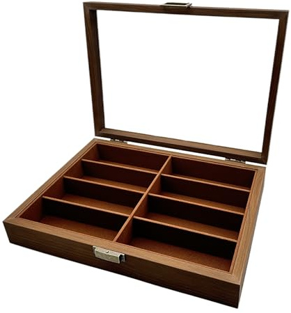 Haverain Antique Glasses Storage Box, Sunglasses Storage Case, Collection Case, Accessories Storage, Wooden, Holds 8-Slot