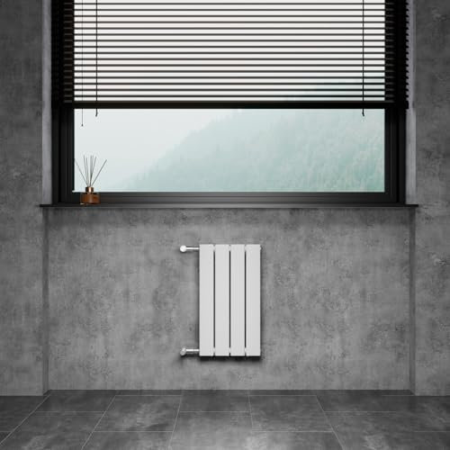 WITEN&NOCK Design Heizkörper Flach Paneelheizkörper Horizontal 550x300 mm, Heizung Badheizkörper für Badezimmer, Flachheizkörper mit Seitlichen Anschlüssen 195 Watt Weiß Einlagig(Weiß)