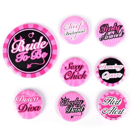 YUZNA 8 Stücke Team Bride JGA Buttons JGA Accessoires Frauen Buttons anstecker Junggesellinnenabschied Accessoires Hochzeitsfeier Party Polterabend (Pink)