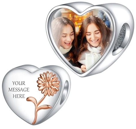 NINGAN Personalized Photo Charms Sterling Silber Geburt Blume April Daisy Perlen Anpassen Bild Liebe Herz für Frauen Armbänder und Halsketten Geschenke für Mädchen