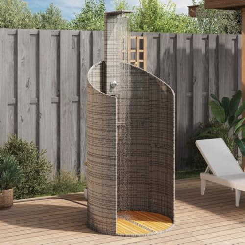 Festnight Gartendusche mit Bodenplatte Holz Rattan Aussendusche Garten Outdoor Dusche Garten Pool Pooldusche 100x100x241,5 cm Akazienholz Grau