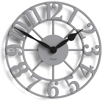 Jones Clocks® Lighthouse wall clock | Sculptural skeleton clock | Grey | Elegant raised moulded numerals | Decorative design ideal for kitchen, living room or bedroom