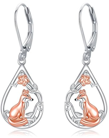 Fuchs Hängeohrringe aus Sterlingsilber - Fuchsschmuck-Geschenk für Frauen.