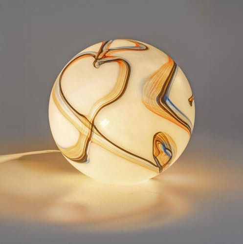 formano Kugellampe LUXOR Glas Marmor Design 29 x 29cm Tischlampe aus weißem Glas mit farbigem Dekor - E14 Fassung - stilvolle Ambientebeleuchtung für Wohnzimmer, Schlafzimmer & Flur