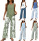 2025 Nuovo Tuta Estiva Donna Elegante Curvy Completo Due Pezzi Set Canotta e Pantaloni Completa Gamba Larga Taglie Forti Tute Complete Casual Comoda Tinta Unita Completi Estivi Eleganti Estive Moda