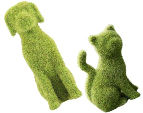 ibasenice 2 pièces Figurines Animaux Flockés pour Décoration Jardin et Gazon Statue Chien et Chat Faux Ornements Extérieurs et Faciles à Installer pour Patio et Photos
