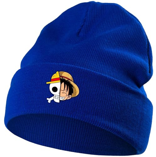 MAJEQZGY One Piece Beanie Strickmütze Cute Winter Beanie Mützen Weiche Skimütze Wollmütze Geschenk für Kinder Jungen Mädchen (DE/NL/SE/PL, Alphanumerisch, M, Blau)