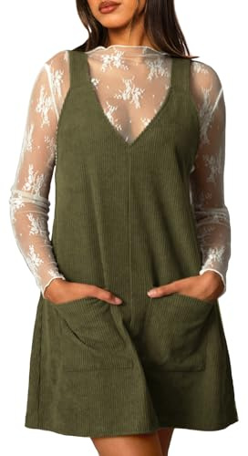 Navneet Abito a Portafoglio Donna, Abito in Corduroy, Gonna in Corduroy, Abito Autunnale Corto, Abito in Corduroy Senza Maniche, Abito da Portiere, Mini Abito, Abito Invernale, Tutina, M