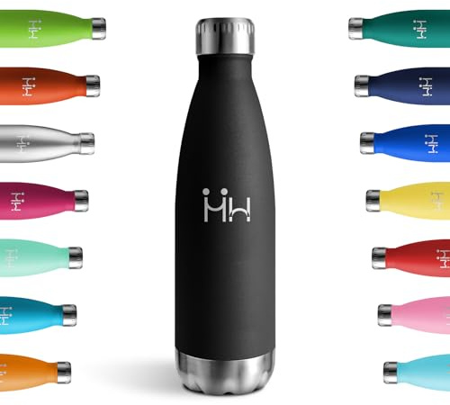 Gourde Inox 500ml, sans BPA, Gourde Isotherme, Acier Inoxydable, Double Paroi, Bouteille Isotherme pour Sport, Bureau, Gym, Yoga, Camping