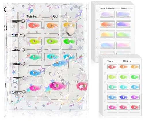 jiawaggag Nuancier à Colorier A7 Avec Trou 50 Feuilles Mobiles Trous Ronds et Carrés Nuancier Coloriage 8.1x12cm Boîtier en Étoile PVC Anneau 300g/㎡Anneau Impression UnilatéRale Convient Aux Feutres