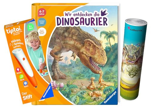 Ravensburger tiptoi ® Bücher Set | Mein großer Weltatlas + Expedition Wissen: Dinosaurier + Kinder Weltkarte - Länder, Tiere, Kontinente
