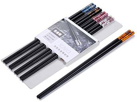 hopewey Bacchette in Lega da 5 Paia Bacchette da Cucina Giapponesi Bacchette da Cucina riutilizzabili Lavabili per Piatti da tavola Set da tavola con Lussuoso Nero Fatto a Mano 5 Colori C17