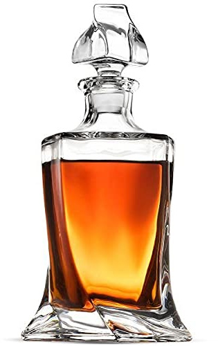 CZECH BOHEMIAN CRYSTAL GLASS WHISKEY DECANTER 25oz./770ml. HEAVY BASE SCOTCH BOURBON VODKA BRANDY CARAFE