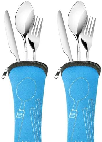 Juego de Cubiertos con Maleta, Juego Vajilla Portátil 2 Piezas Vajilla Acero Inoxidable Vajilla Para el Almuerzo Escolar, Maletín Oficina o Vajilla Para Actividades al Aire Libre Picnic