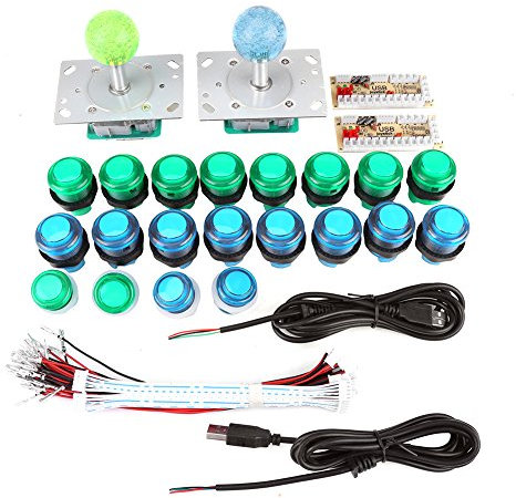 Hilitand Controller, USB Spiel Joystick und Tasten DIY Kit mit 20 DIY LED beleuchtete -Spiel Tasten + 2 Joysticks + 2USB Encoder Unterstützt Windows, Ps3.Ps4 und andere