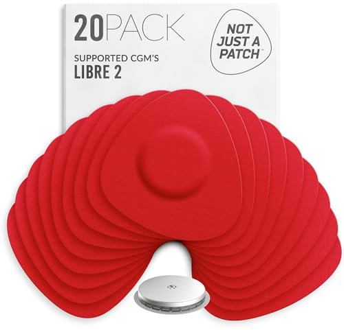 Not Just A Patch Freestyle Libre 2 Sensor Covers (20 Pack) Lingo CGM Patches for Freestyle Libre 2 - Water Resistant & Durable for 10-14 Days - Red