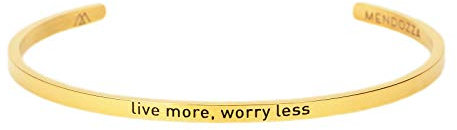 MENDOZZA Armreif Damen Edelstahl Sprucharmreif mit Gravur live more, worry less Größenverstellbar Silber Gold Rosegold (Gold, 16)