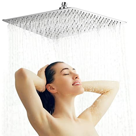 Soffione Per Doccia A Pioggia, Soffione Doccia Quadrato, In Acciaio Inox Soffione Doccia A Pioggia Ultrasottile, 40 X 40 Cm, Con Ugelli Anticalcare (16 Pollici)