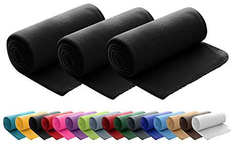 wometo 3er Set Polar Fleecedecke oekoTex 130x160 ca. 400g mit Anti-Pilling und Kettelrand schwarz
