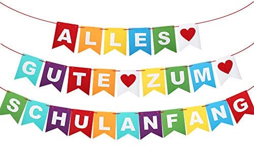 VINFUTUR Alles Gute Zum Schulanfang Banner Girlande Filz Schuleinführung Girlande Schulanfang Einschulung Schulbeginn Schulstart Deko für Jungen und Mädchen Einschulungsparty Hänge Deko
