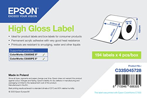 Epson High Gloss Label – Die-Cut Roll: 210 mm x 297 mm, 194 Labels
