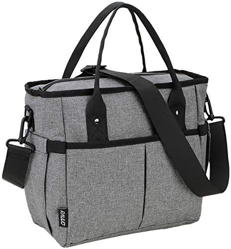 RAVUO Bolsa de Almuerzo Mujer, Resistente Al Agua Bolsa Térmica Comida Grande Bolsas de Alimentos Isotermicas Lonchera Aislada Organizador Adulto para Trabajo de Oficina/Picnic Gris