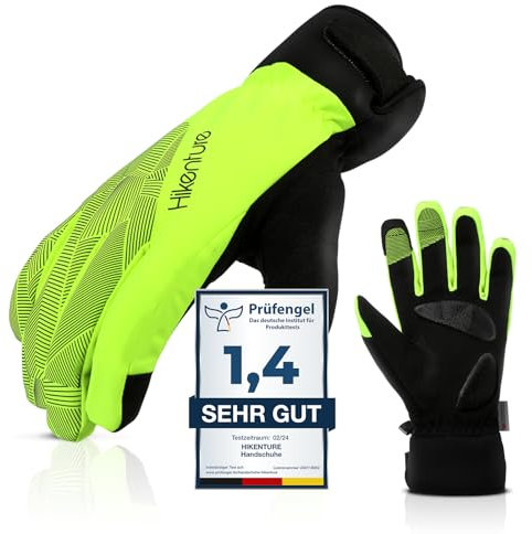 HIKENTURE Winterhandschuhe, Wasserdicht Fahrrad Handschuhe Winter Herren Damen, Winddichte Skihandschuhe Fahrradhandschuhe mit Langlauf Gel Gepolstert Männer Frauen, Outdoor -Geldgrün XL