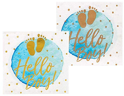 Boland 53239 - Papierservietten Hello Boy, 12 Stück, Größe 25 x 25 cm, Baby-Party, Geburt, Junge, Tischdekoration, Einweggeschirr
