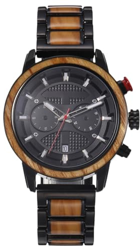 RORIOS Herren Holzuhr Multifunktions Chronograph Armbanduhr Naturholz Uhren für Herren mit Holzarmband Wasserdicht Herren Quarzuhr