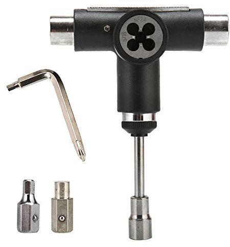 SEIWEI Skateboard-Werkzeug, tragbares Skateboard-Werkzeug-Set, Longboard-Reparatur, T-Werkzeug, multifunktional, praktisch, mit Ratsche, T-Schlüssel, schwarz