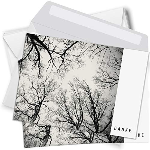 Trauer Danksagungskarten mit Umschlag | Motiv: Kahle Bäume, 10 Stück | Dankeskarten DIN A6 Set | Trauerkarten Danksagung Danke sagen
