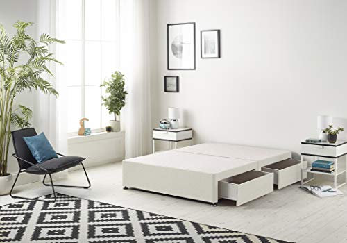 Bed Centre Flexby Divan Bed Base Only with 2 Drawers (Same Side), No Headboard - Available in 3FT, 4FT, 5FT & 6FT (4FT Small Double, Plush Ivory Fabric)