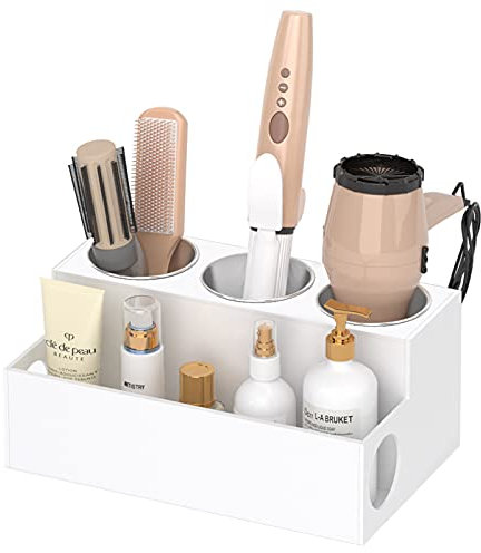NIUBEE Hair Dryer Holder, White Acrylic Hair Tools and Styling Organizer, Bathroom Countertop Blow Dryer Holder, Vanity Caddy Storage Stand for Accessories, Makeup, Toiletries