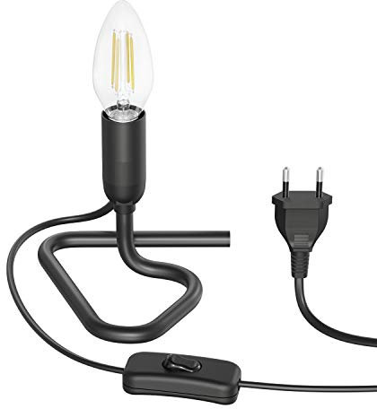 ledscom.de Tischlampe TRIN schwarz mit Stecker und Schalter + E14 LED Lampe 452lm warmweiß