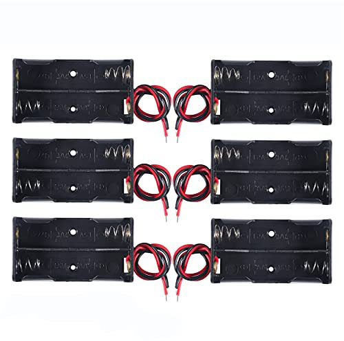 6PCS AA Battery Holder Bundle with Wire AA Battery Holder Case 1.5V, 2 x 1.5V Series DIY Battery Storage Boxes, 2 Slot Black Plastic Batteries Case for AA Battery