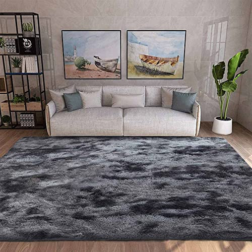 Tinyboy-hbq Teppich Wohnzimmer Schlafzimmer Rund Modern Design Shocky Lange Borsten Runde Innen rutschfest Dekor Ultra Weich Plüsch Haus Kinderzimmer Teppiche,Schwarz Grau,200x200cm