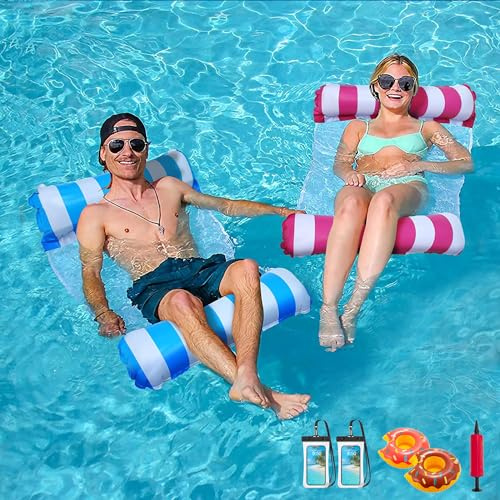 Aufblasbare Pool-Hängematte, 2 Stück, aufblasbare Pool-Schwimmer, 4-in-1, Mehrzweck, Schwimmhängematte, Schwimmbad, Hängematte, Schwimmstuhl, Bett, Floß, Liege, Schwimmliege, Hängematte für Erwachsene
