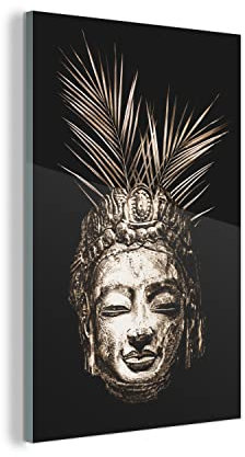 MuchoWow Glasbild Glasfoto Wandbild Bilder Deko 100x150 cm Tropisch - Buddha - Stein