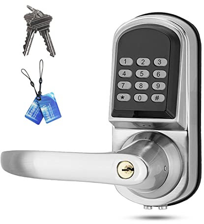 Keypad Door Lock with Left Handle, Auto-Lock Door Locks with Keypads & FOB Cards, Keyless Entry Door Lock with Handle,Electronic Door Lock, Digital Door Lock for Front Door