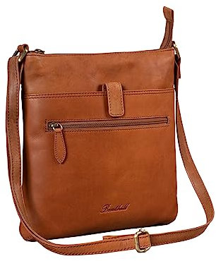 Benthill Umhängetasche Damen Leder - Shopper aus Rindsleder - Handtasche mit Reißverschluss - Schultertasche/Bag Beutel - Ledertasche, Farbe:Braun
