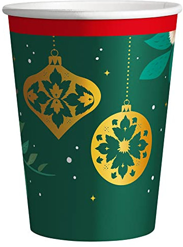 Horeca Collection Lot de 6 verres jetables en carton 270 CC avec thème de Noël et design traditionnel. Gobelet en carton biodégradable de Noël, 100 % recyclables pour célébrations et événements.