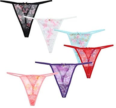 TTPSRY String Femme Lot de 6 Tanga Slips Sexy Chic Stretch Taille Basse Culottes Grande Taille Coton Culotte Grille Ficelle Slips Culottes et Lingerie Transparent sous-vêtements Stretch (L)
