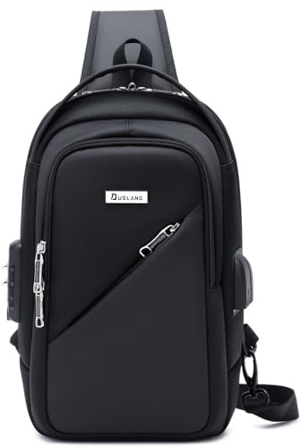 DUSLANG Small Sling Bag, Lightweight Crossbody Backpack for Men Women, Shoulder Bag for Sports and Outdoor,Black, 51833