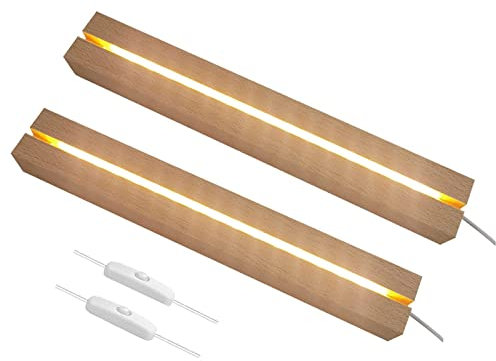 2 Stück Display-Basis,Hölzerne Beleuchtete USB-LED-Lichtsockel,Schreibtisch-Display-Basis,Rechteckig LED-Lichter Display Ständer,Dekoratives Ornament für DIY Glas Harz Acrylplatte (Warmes Licht)