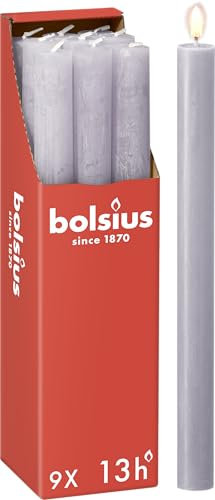 Bolsius - Rustik Stabkerzen - Lavendel - 9 Stück - 27 x 2.3 cm - Länge Brenndauer 13 Stunden - Unparfümierte - Enthält Natürliches Pflanzenwachs - Ohne Palmöl