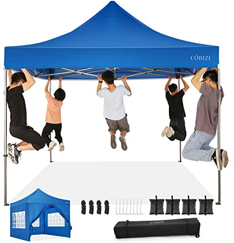 COBIZI Pavillon Faltpavillon 3x3 wasserdicht stabil Winterfest,Outdoor faltbar partyzelt,gartenpavillon mit 4 Seitenteilen und 4 Sandsack und Laufradtasche, Blau