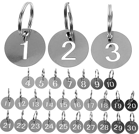 STOBOK 30st Nummernschild Aus Edelstahl Metall Nummerschilder Nummernschilder 1-30 Schlüsselring Nummern-id-tags-schlüsselanhänger Nummer Id Anhänger Zahlenkarte Anzahl Rostfreier Stahl