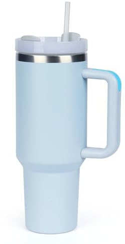 VIGIND 40oz Travel Coffee Tumbler – Stainless Steel Insulated Tumbler Mug for Hot & Cold Drinks, Metal Water Bottle with Straw, Handle & Swivel Lid (Blue)